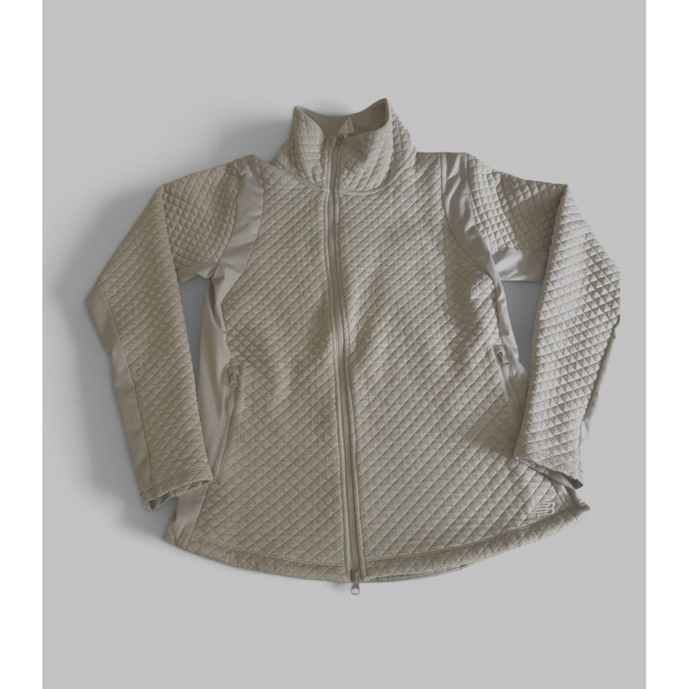 New Balance Women L Gray Quilted Full Zip Performance Jacket Stretch Athletic